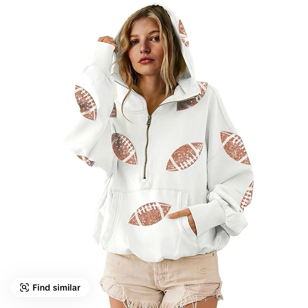 White Hoodie with Football Print
